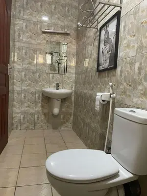 a bathroom with a toilet and a sink at Emmalanta Safaris House in Arusha