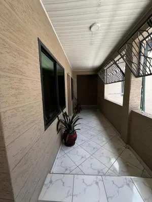 a hallway of a building with a potted plant at Hadraj Clocktower Studio Apt in Arusha